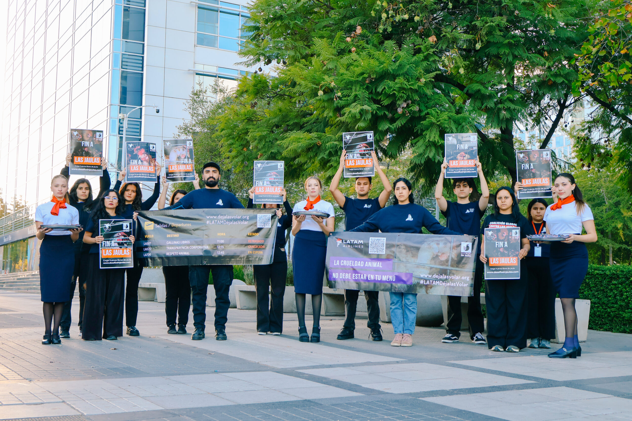 Activistas frente a oficinas de LATAM Airlines en Santiago